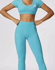 Ko'i Lake Blue Crop Top and Ankle Length Leggings Set