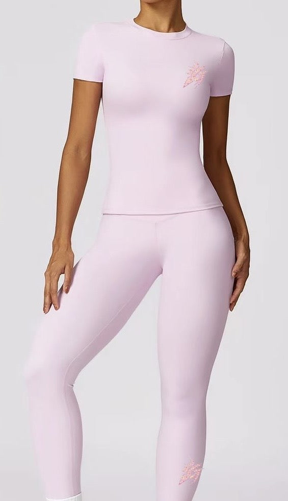 Pastel Pink T-Shirt and Long Leg Compression Training Set (Pre Order)